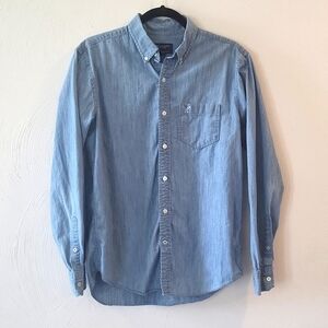 American Eagle Chambray Lightweight Blue Button Down Denim Shirt size M